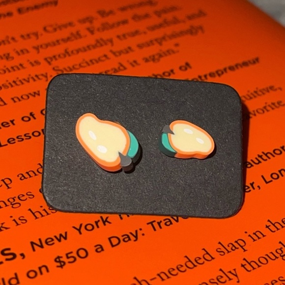 New Handmade Artisan Pear Slice Polymer Clay Hypoallergenic Stud Earrings - Picture 2 of 7